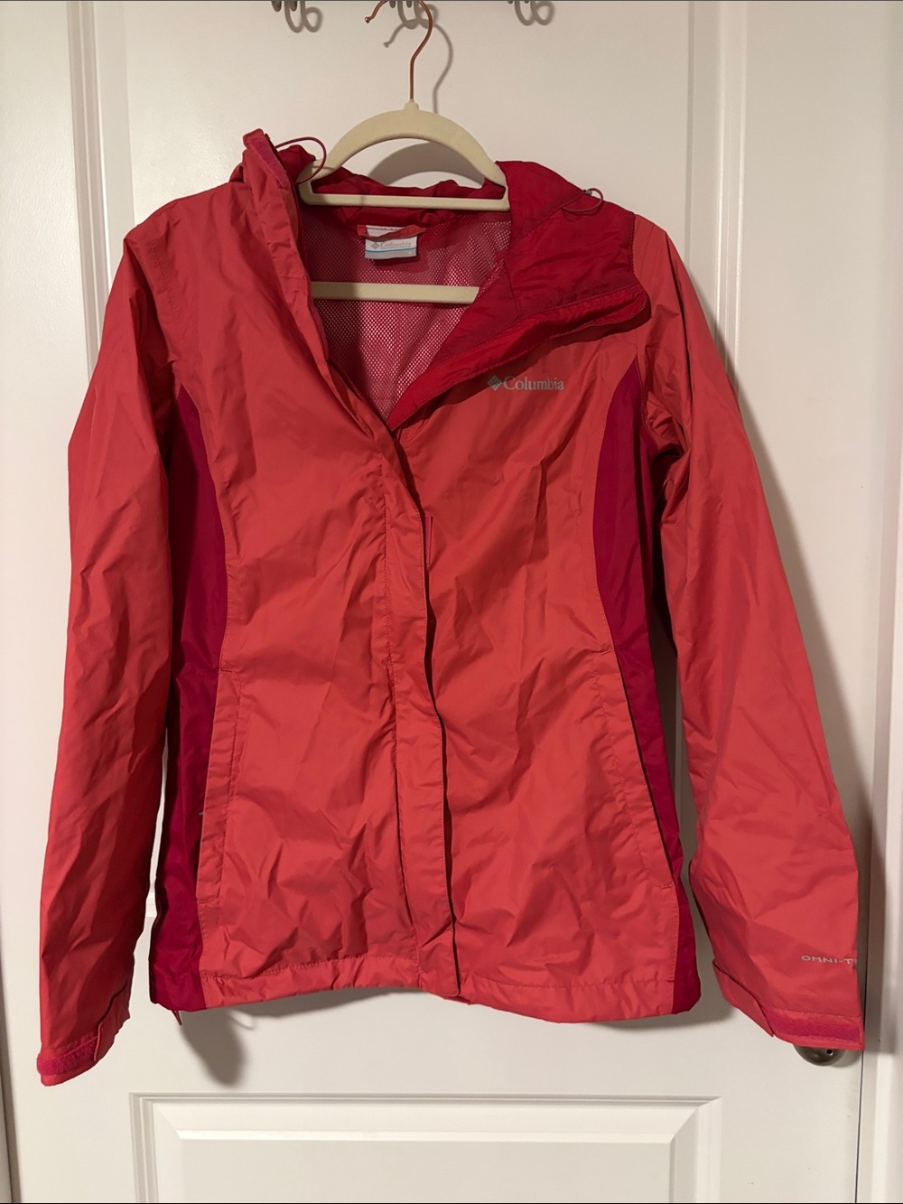 Columbia Women's Coral and Dark Pink Waterproof Rain Jacket